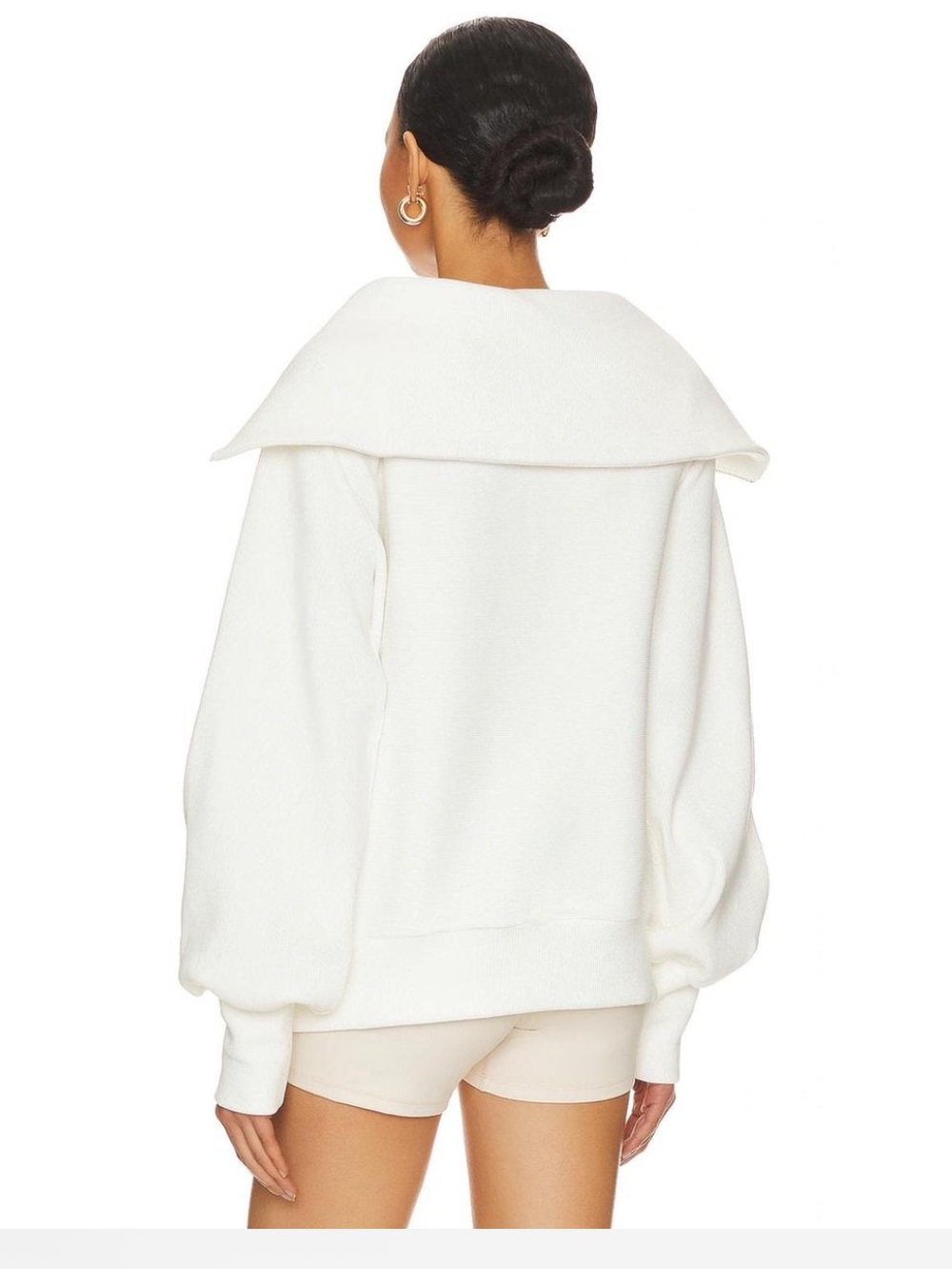 Varley Ells Zip Jacket Cloud Dancer Ivory Ribbed Collar Oversized Sweatshirt - Picture 4 of 6